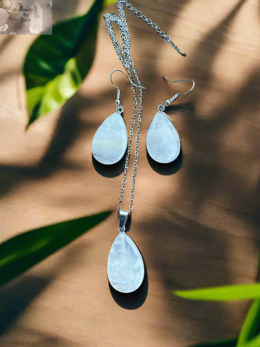 Rose Quartz drop necklace and earrings