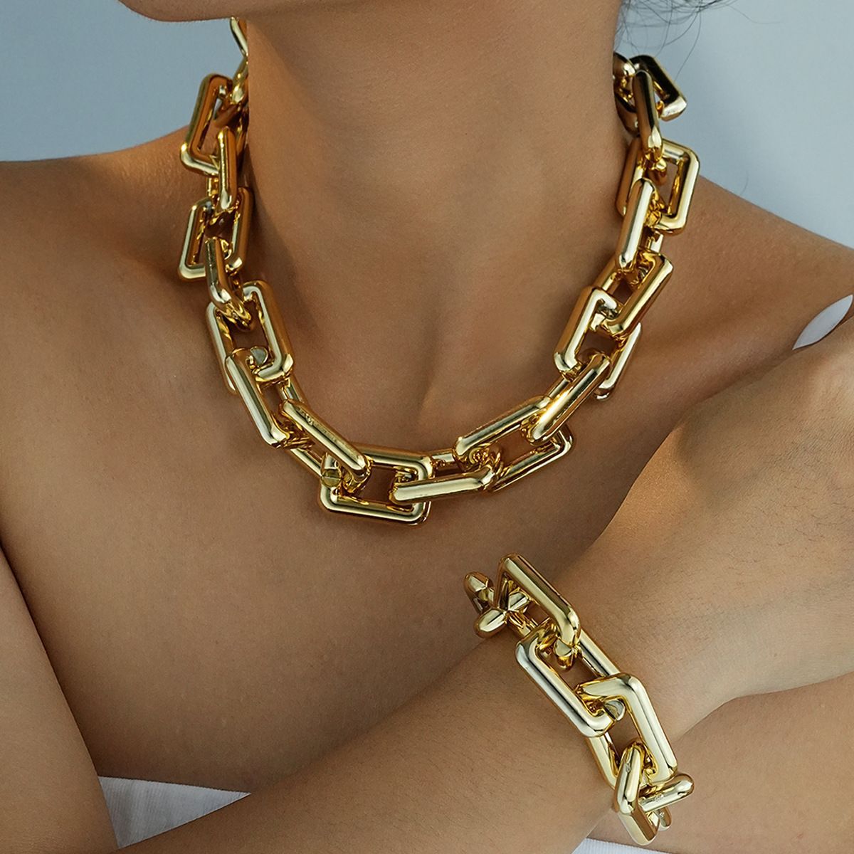 Women's High Profile Fashion Thick Chain Geometric Jewelry Set