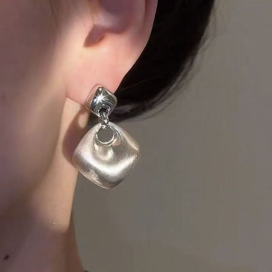 New Brushed Geometric Square Earrings, Light Luxury High-end Fashion Jewelry