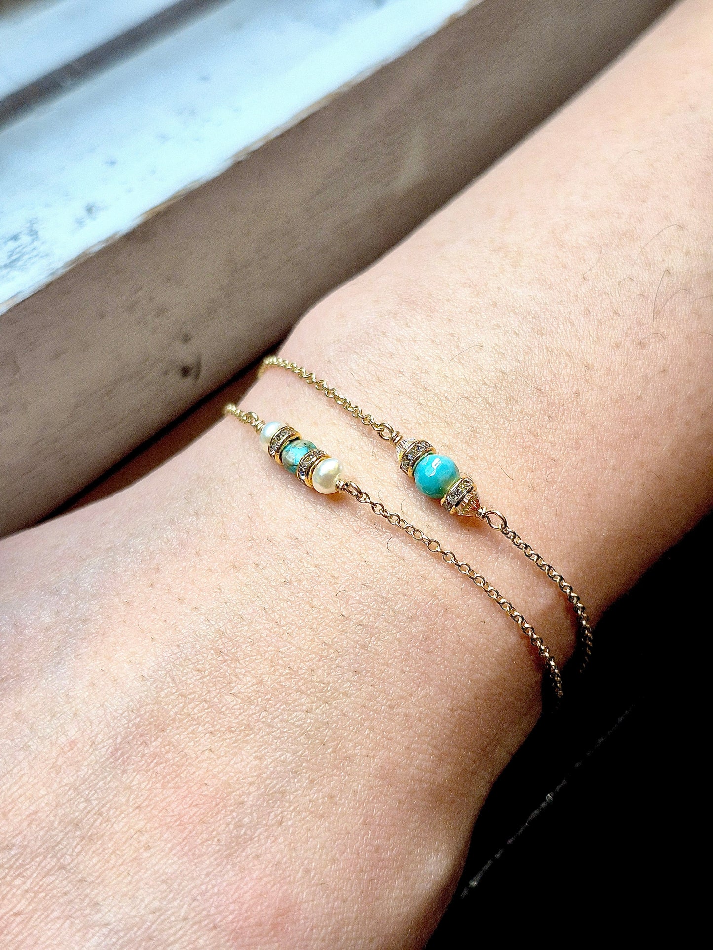 Turquoise & Pearl bracelet, silver or gold bracelet