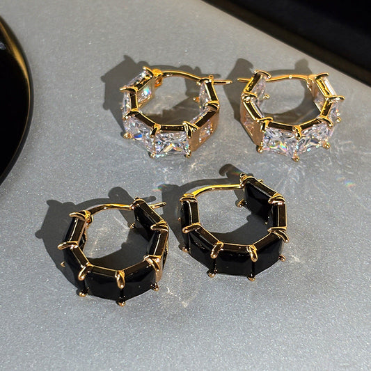 Exquisite Gold-detailed Diamond-studded Zircon Earrings For Women