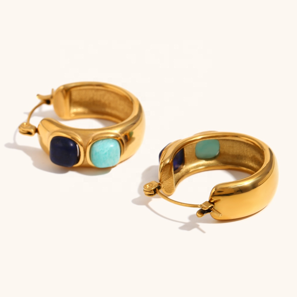 Harbor Stone Hoop Earrings - Stainless Steel
