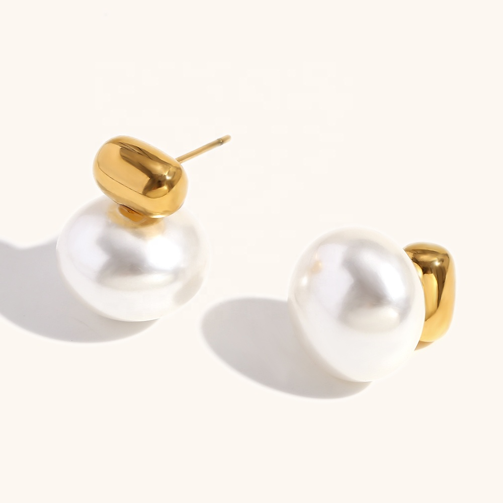 Modern Pearl Stud Earrings - Stainless Steel