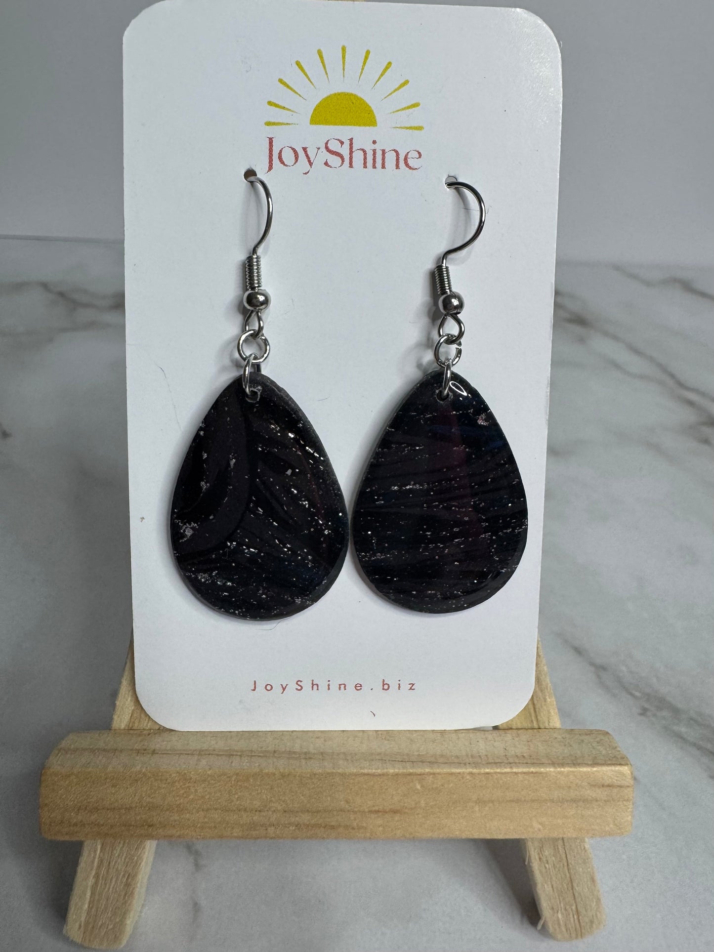 Black Shimmer Earrings | Handmade Polymer Clay Jewelry | JoyShine