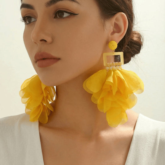 Oversized Chiffon Multi-Layer Tassel Earrings For Women Bohemian Handmade Fabric Jewelry Summer Party Beach Vacation