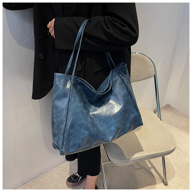 Women's Vintage Tote Bag - Large Capacity PU Leather Shoulder Handbag for Daily Use