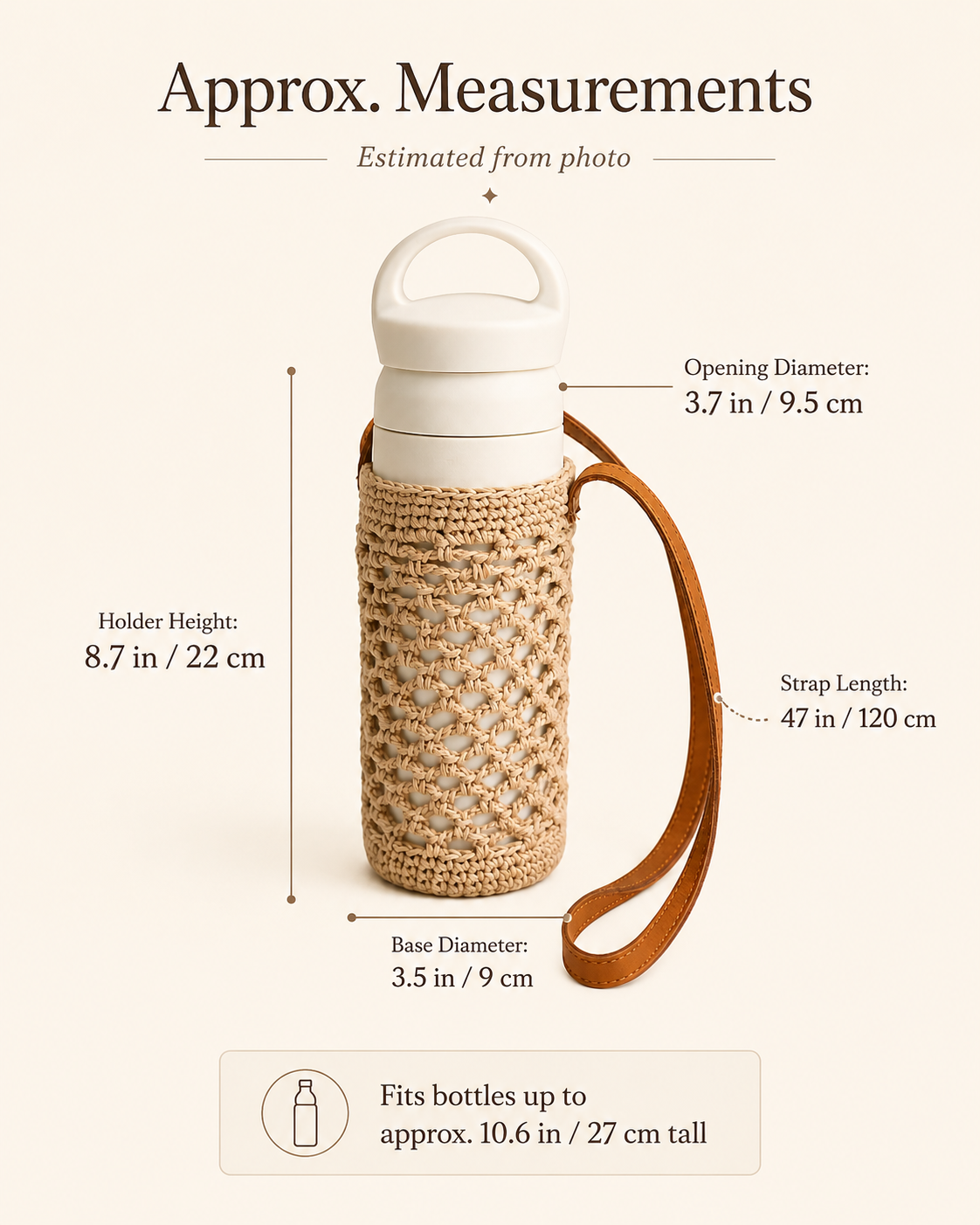 Crochet Cotton and Leather Water Bottle Holder
