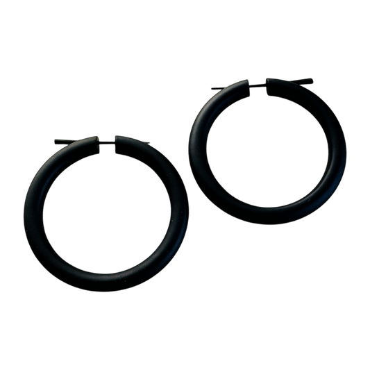 Black Wooden Hoop Earrings Boho Minimalist Lightweight Round Everyday Jewelry