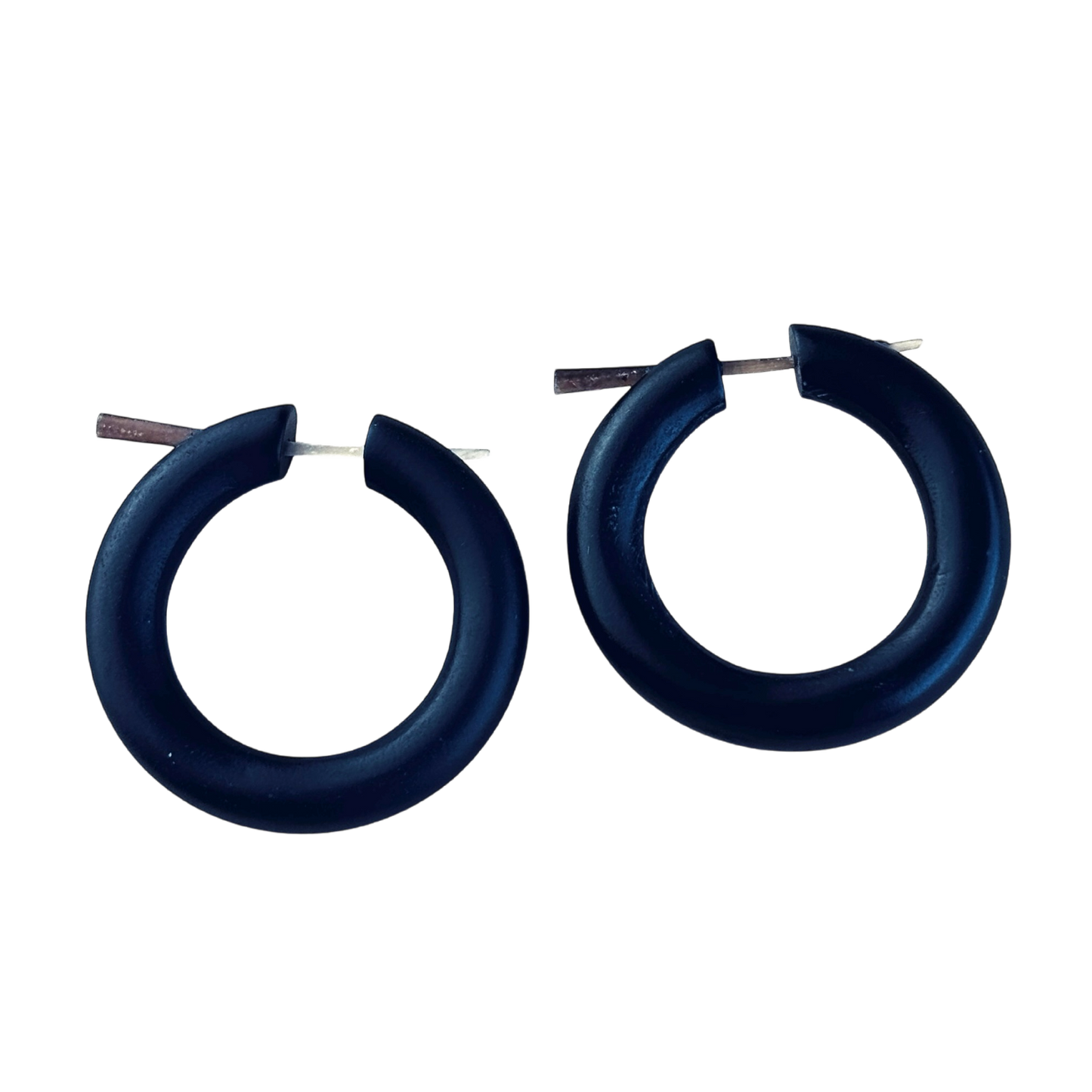 Black Wooden Hoop Earrings Boho Minimalist Lightweight Round Everyday Jewelry