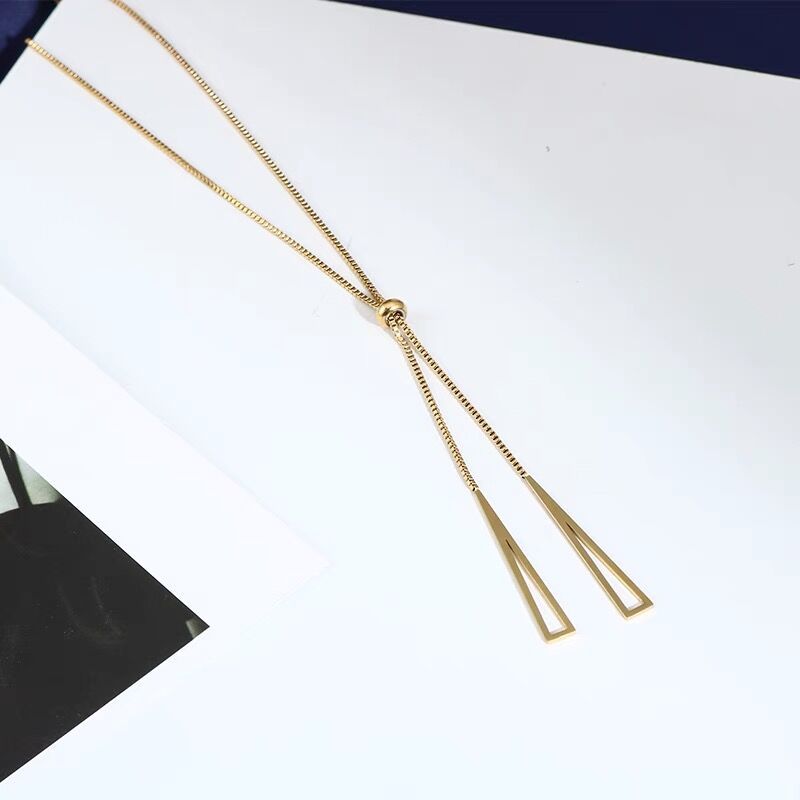 Women's Steel Geometric Triangle Fashionable High-grade Long Tassel Accessories Necklaces