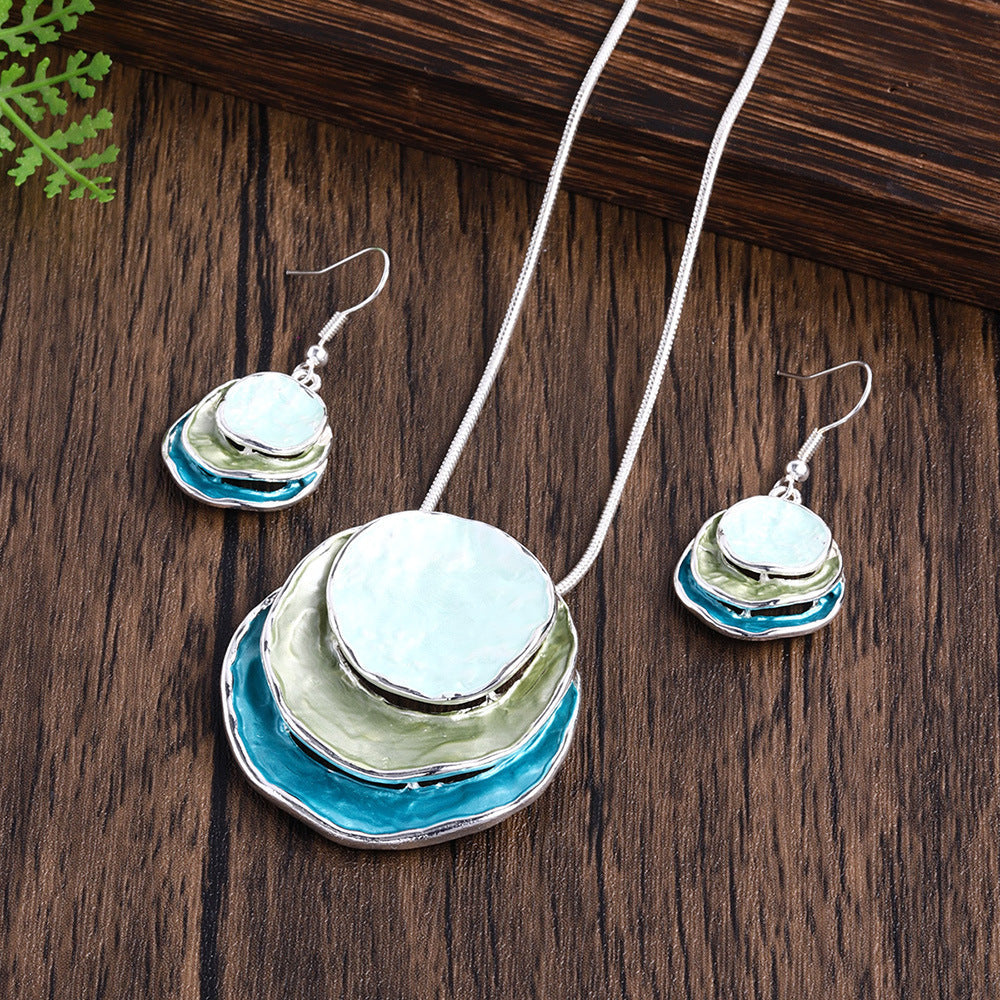 Women's Fashion Bohemian Enamel Geometric Round Party Jewelry Set
