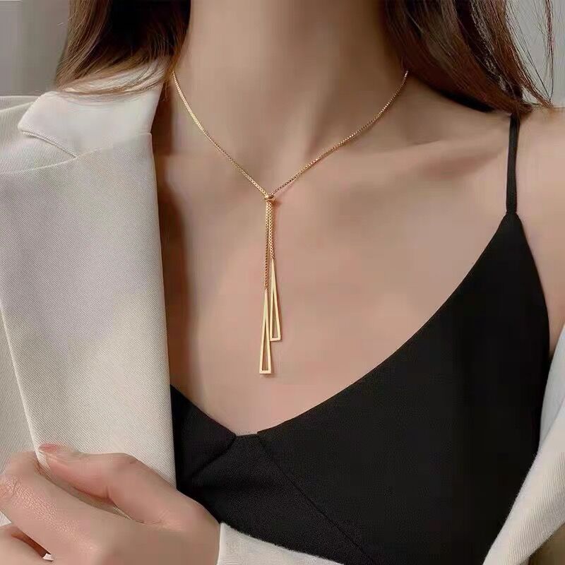 Women's Steel Geometric Triangle Fashionable High-grade Long Tassel Accessories Necklaces