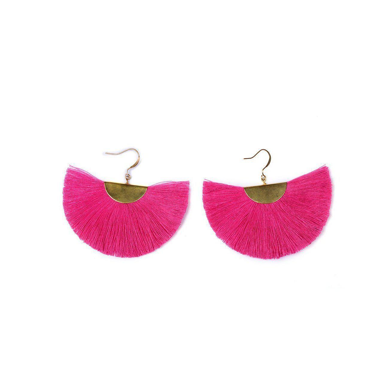 Cleo Fan Boho Colorful Brass Earrings - Thailand