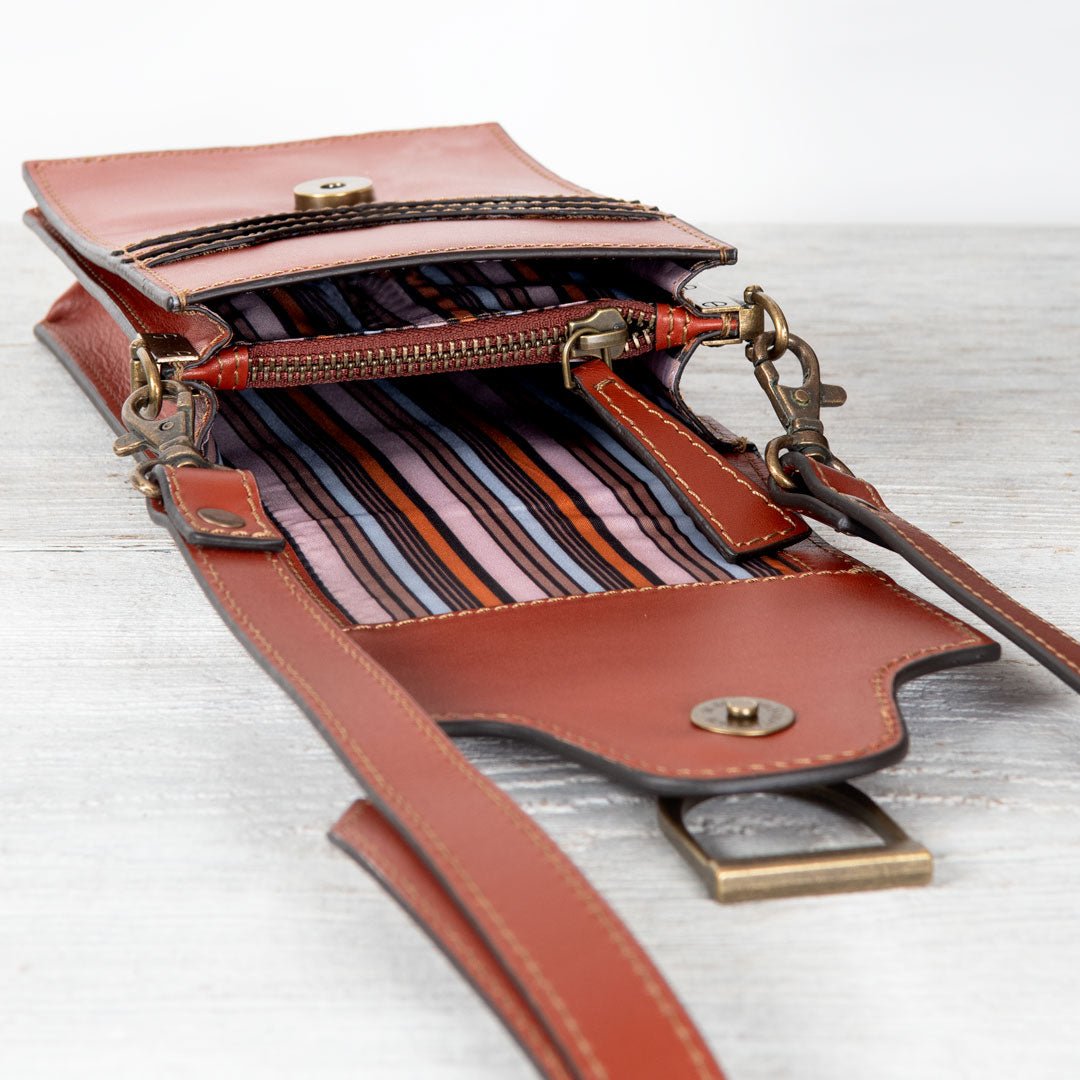 Devon Deluxe Phone Bag - Luxury Leather Handbag in Cognac