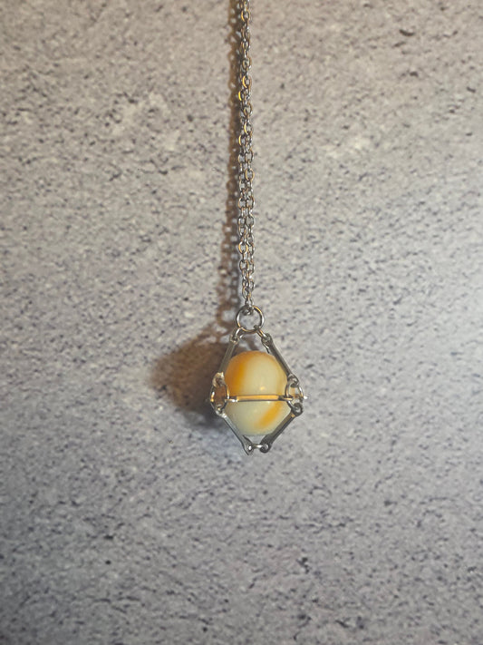 'Somebody's Favorite' Vintage Captive Marble Necklace (Orange/White)